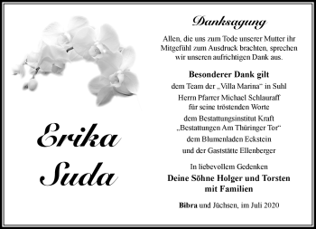 Traueranzeige von Erika Suda von Südthüringer Presse