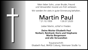Traueranzeige von Martin Paul von Neue Presse Coburg