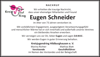 Traueranzeige von Eugen Schneider von Südthüringer Presse