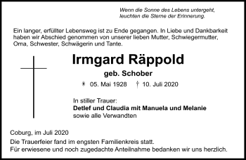 Traueranzeige von Irmgard Räppold von Neue Presse Coburg