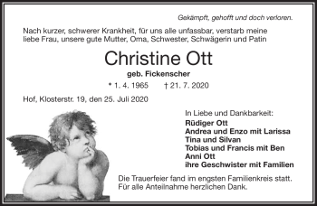 Traueranzeige von Christine Ott von Frankenpost