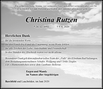 Traueranzeige von Christina Rutzen von Südthüringer Presse