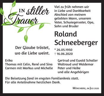 Traueranzeige von Roland Schneeberger von Frankenpost