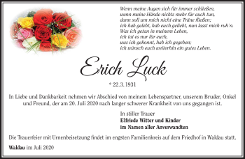 Traueranzeige von Erich Luck von Südthüringer Presse