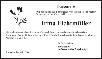Traueranzeige von Irma Fichtmüller von Südthüringer Presse