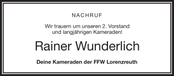 Traueranzeige von Rainer Wunderlich von Frankenpost