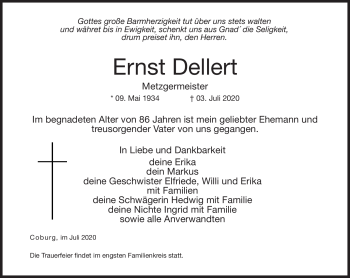 Traueranzeige von Ernst Dellert von Neue Presse Coburg