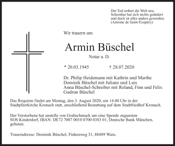 Traueranzeige von Armin Büschel von Neue Presse Coburg