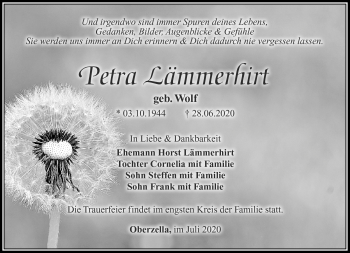 Traueranzeige von Petra Lämmerhirt von Südthüringer Presse
