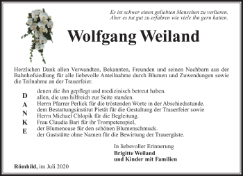 Traueranzeige von Wolfgang Weiland von Südthüringer Presse