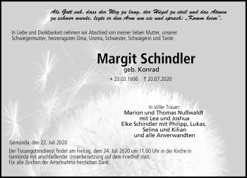 Traueranzeige von Margit Schindler von Neue Presse Coburg