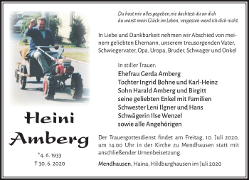Traueranzeige von Heini Amberg von Südthüringer Presse