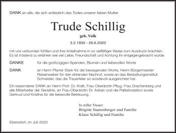 Traueranzeige von Trude Schillig von Neue Presse Coburg