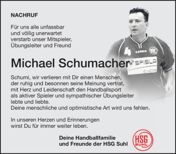 Traueranzeige von Michael Schumacher von Südthüringer Presse