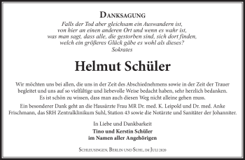 Traueranzeige von Helmut Schüler von Südthüringer Presse