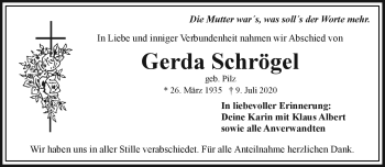 Traueranzeige von Gerda Schrögel von Frankenpost