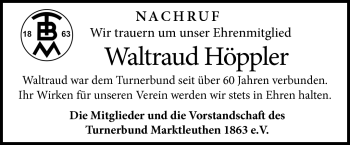 Traueranzeige von Waltraud Höppler von Frankenpost