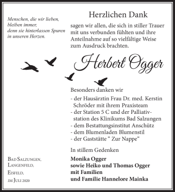 Traueranzeige von Herbert Ogger von Südthüringer Presse