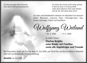 Traueranzeige von Wolfgang Weiland von Südthüringer Presse