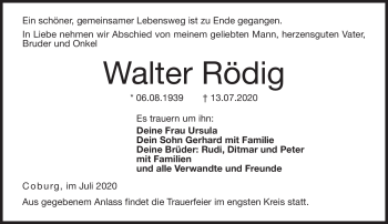 Traueranzeige von Walter Rödig von Neue Presse Coburg