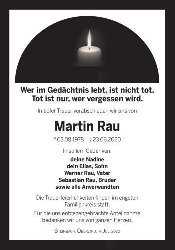 Traueranzeige von Martin Rau von Südthüringer Presse