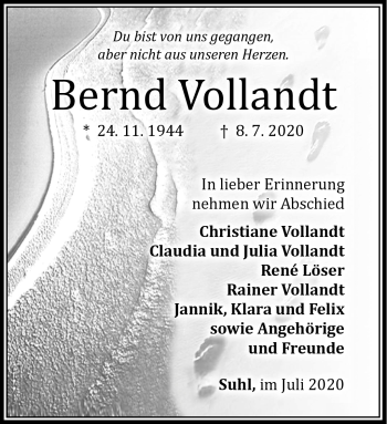 Traueranzeige von Bernd Vollbrandt von Südthüringer Presse