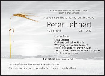 Traueranzeige von Peter Lehnert von Neue Presse Coburg