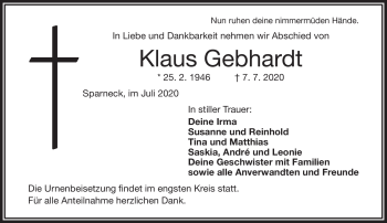 Traueranzeige von Klaus Gebhardt von Frankenpost