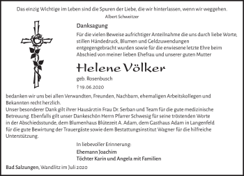 Traueranzeige von Helene Völker von Südthüringer Presse