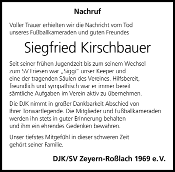 Traueranzeige von Siegfried Kirschbauer von Neue Presse Coburg