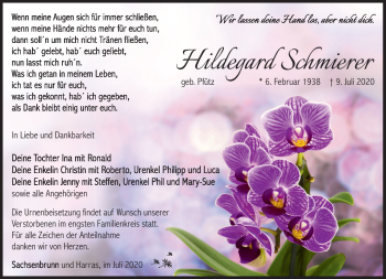 Traueranzeige von Hildegard Schmierer von Südthüringer Presse