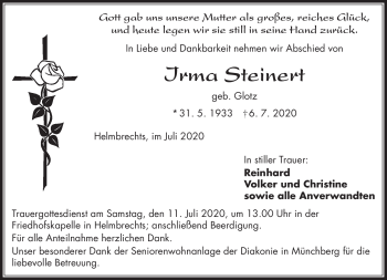 Traueranzeige von Irma Steinert von Frankenpost