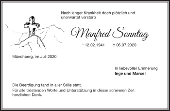 Traueranzeige von Manfred Sonntag von Frankenpost