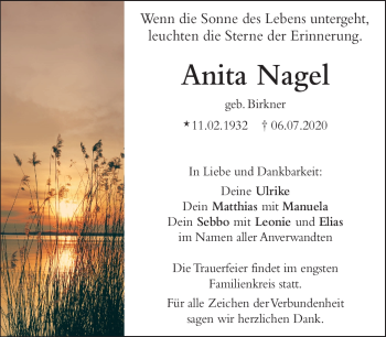 Traueranzeige von Anita Nagel von Neue Presse Coburg