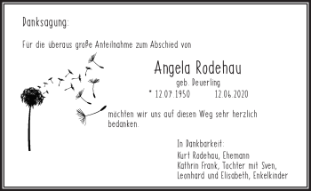 Traueranzeige von Angela Rodehau von Frankenpost