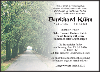 Traueranzeige von Burkhard Kühn von Südthüringer Presse