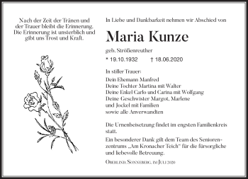 Traueranzeige von Maria Kunze von Südthüringer Presse