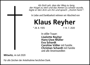 Traueranzeige von Klaus Reyher von Neue Presse Coburg
