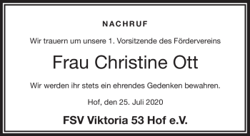 Traueranzeige von Christine Ott von Frankenpost