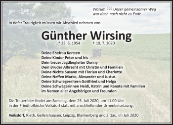 Traueranzeige von Günther Wirsing von Südthüringer Presse