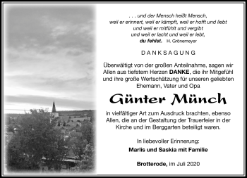Traueranzeige von Günter Münch von Südthüringer Presse