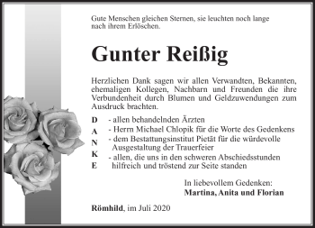 Traueranzeige von Gunter Reißig von Südthüringer Presse