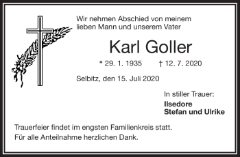 Traueranzeige von Karl Goller von Frankenpost