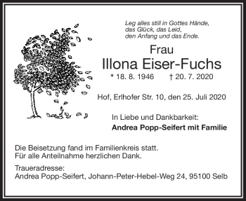 Traueranzeige von Ilona Eiser-Fuchs von Frankenpost