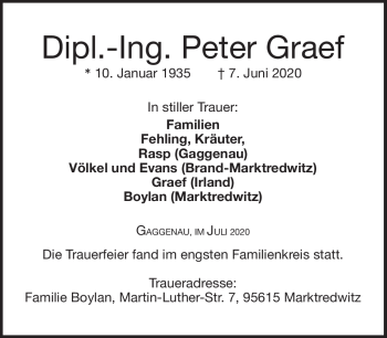 Traueranzeige von Peter Graef von Frankenpost