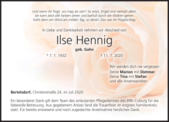 Traueranzeige von Ilse Hennig von Neue Presse Coburg