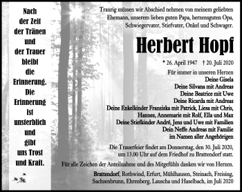 Traueranzeige von Herbert Hopf von Südthüringer Presse