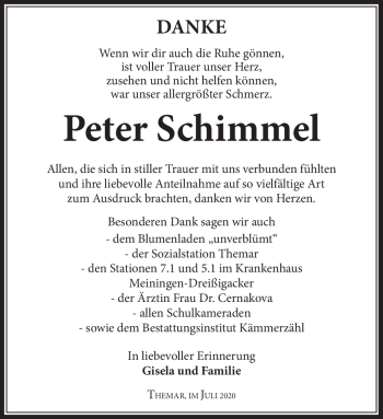 Traueranzeige von Peter Schimmel von Südthüringer Presse
