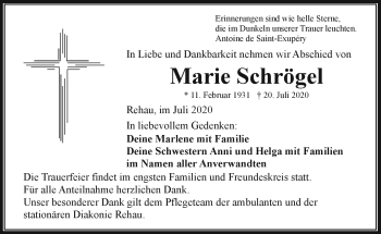 Traueranzeige von Marie Schrögel von Frankenpost