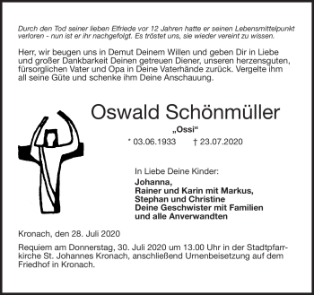 Traueranzeige von Oswald Schönmüller von Neue Presse Coburg